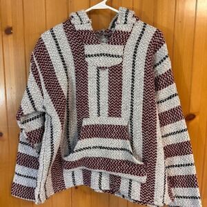 Baja Joe Earth Ragz Striped Hoodie Burgundy Grey Drug Rug Small Mexican Pullover